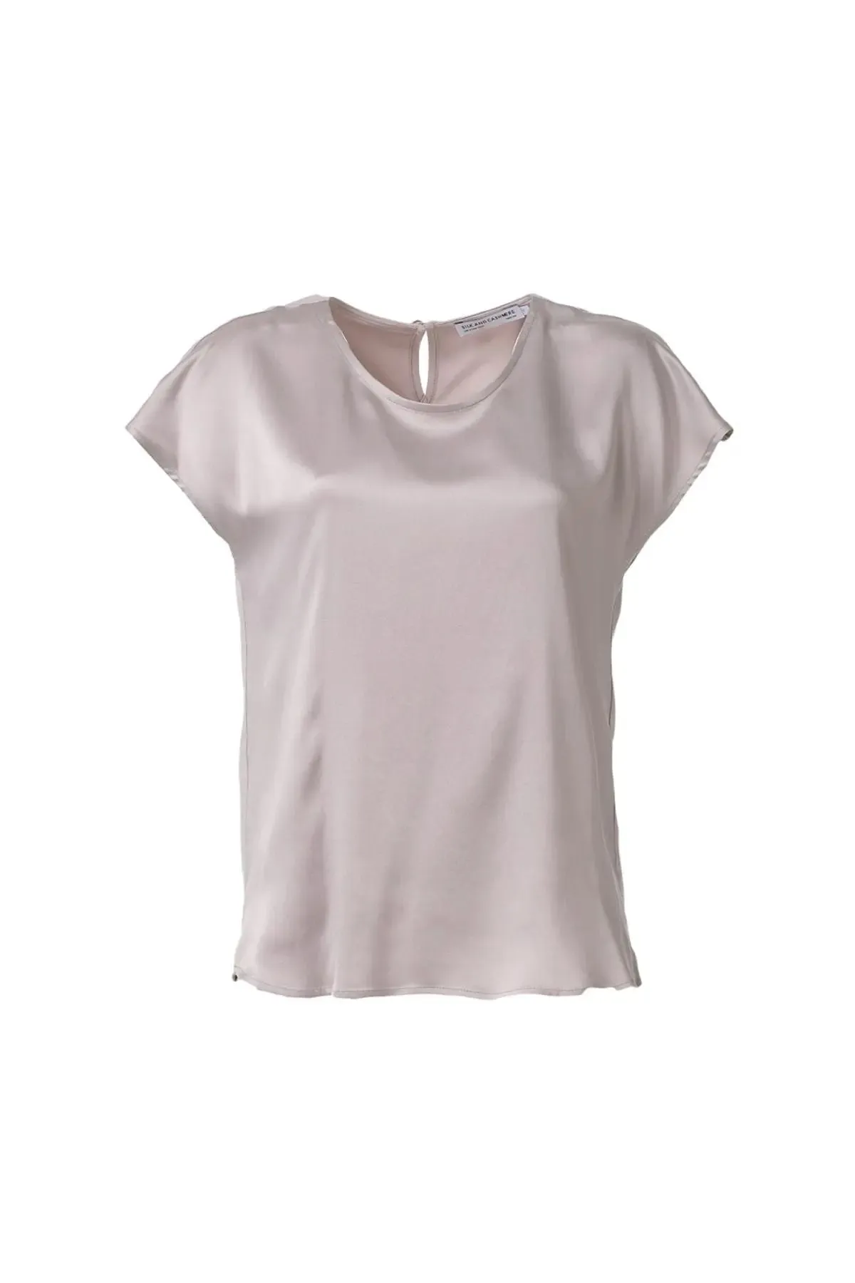 Gray Silk Monica Round Neck Short Sleeve Women's Blouse