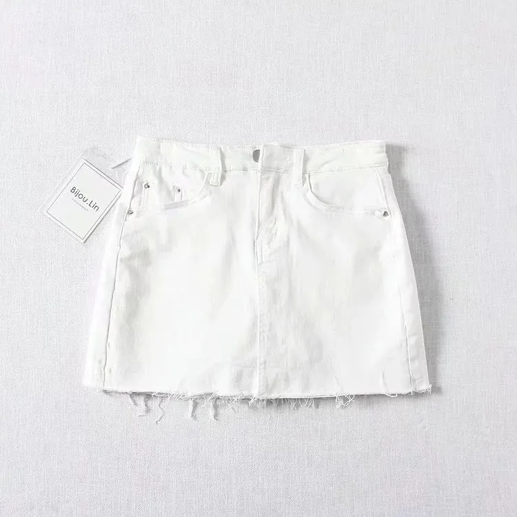 High Waist Denim Leggings Women's Summer Fur Skirt Street Elastic Slim Fit Pants