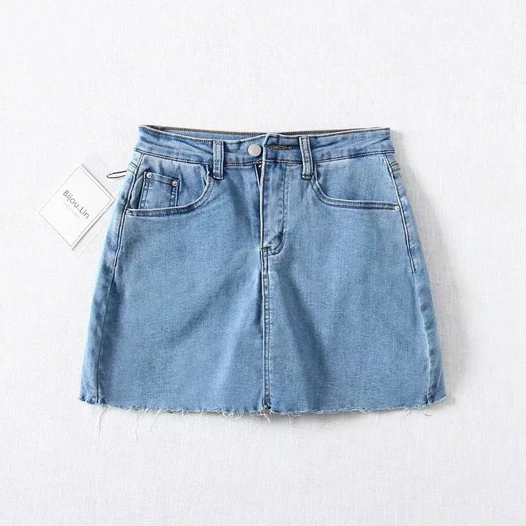 High Waist Denim Leggings Women's Summer Fur Skirt Street Elastic Slim Fit Pants
