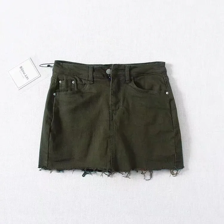 High Waist Denim Leggings Women's Summer Fur Skirt Street Elastic Slim Fit Pants
