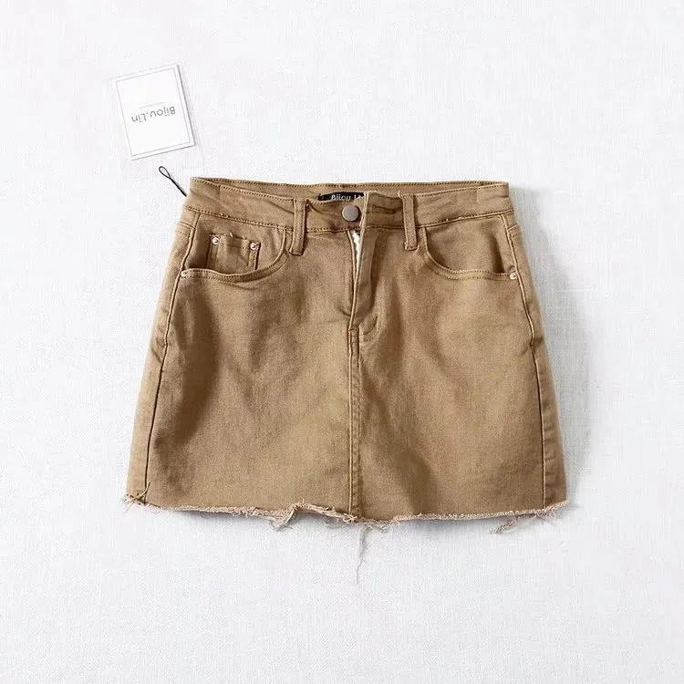 High Waist Denim Leggings Women's Summer Fur Skirt Street Elastic Slim Fit Pants