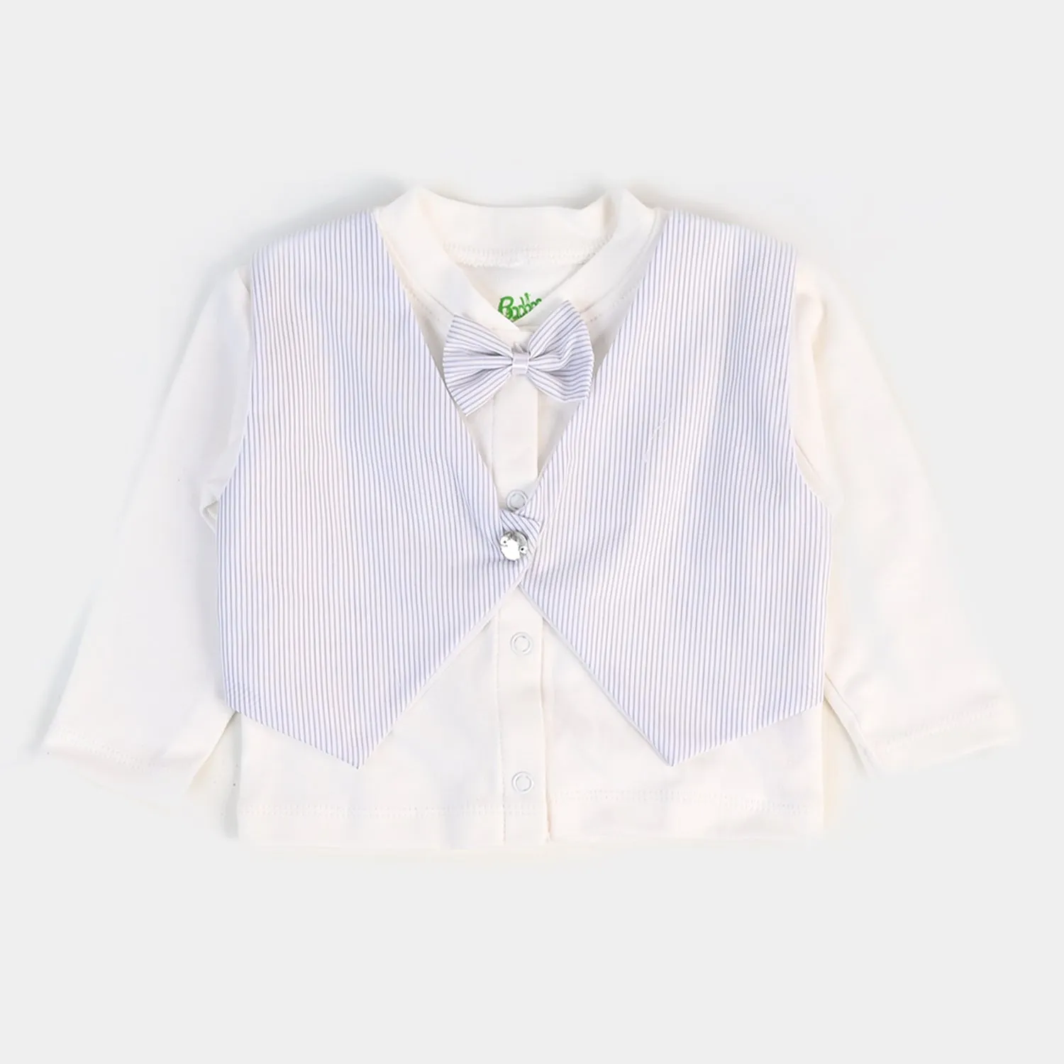 Infant Boys Waistcoat 3 PC Gift Set  Grey Stripe - W/LT Blue