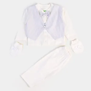 Infant Boys Waistcoat 3 PC Gift Set  Grey Stripe - W/LT Blue