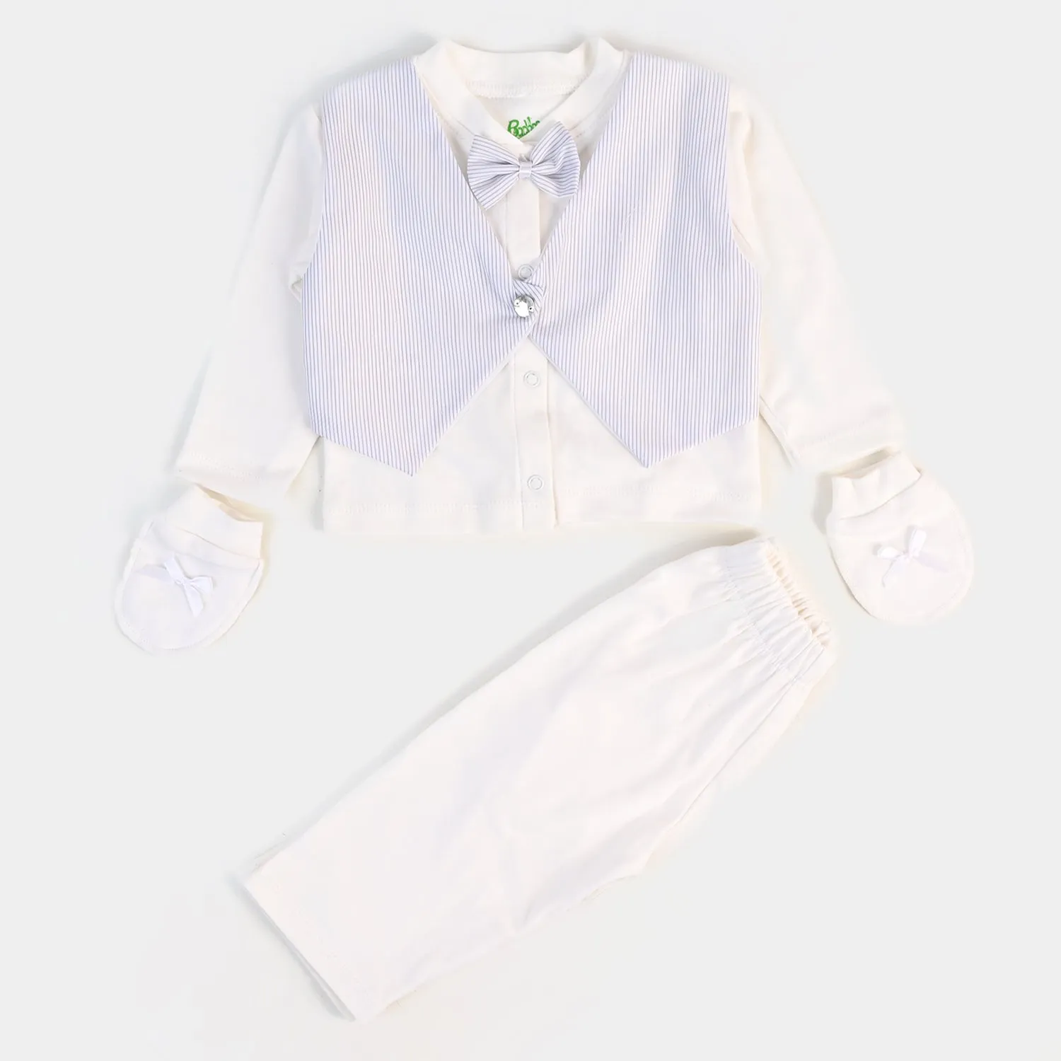 Infant Boys Waistcoat 3 PC Gift Set  Grey Stripe - W/LT Blue