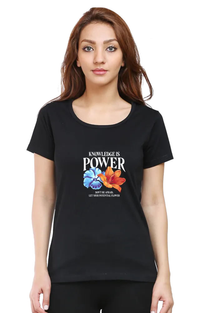 Knowledge is Power Printed Scoop Neck T-shirt for women