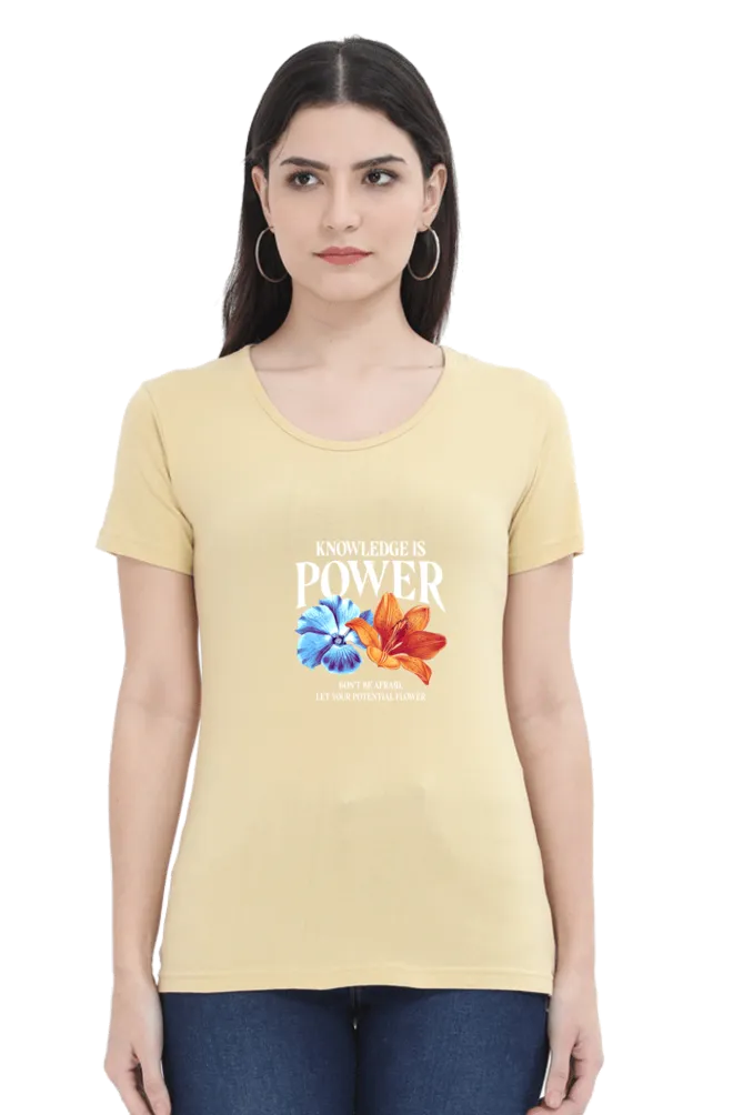 Knowledge is Power Printed Scoop Neck T-shirt for women