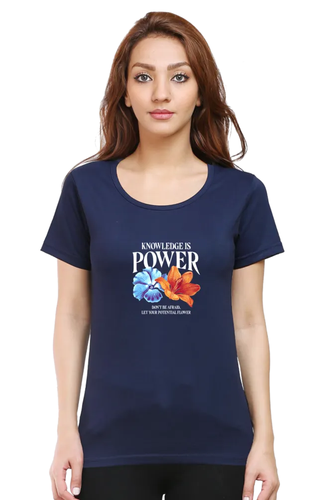 Knowledge is Power Printed Scoop Neck T-shirt for women