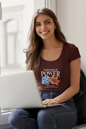 Knowledge is Power Printed Scoop Neck T-shirt for women