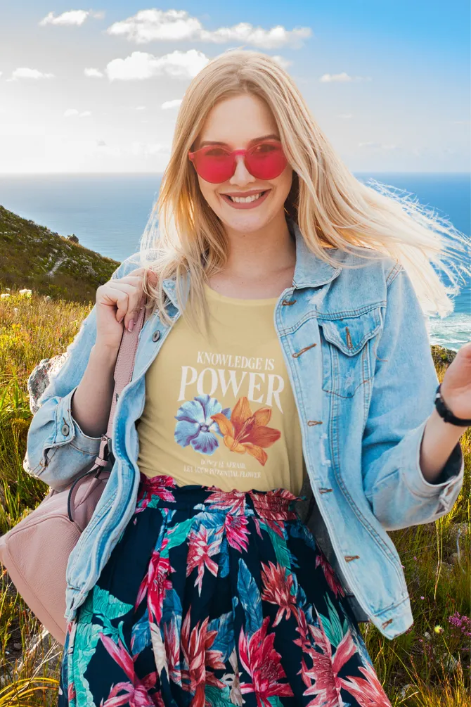 Knowledge is Power Printed Scoop Neck T-shirt for women