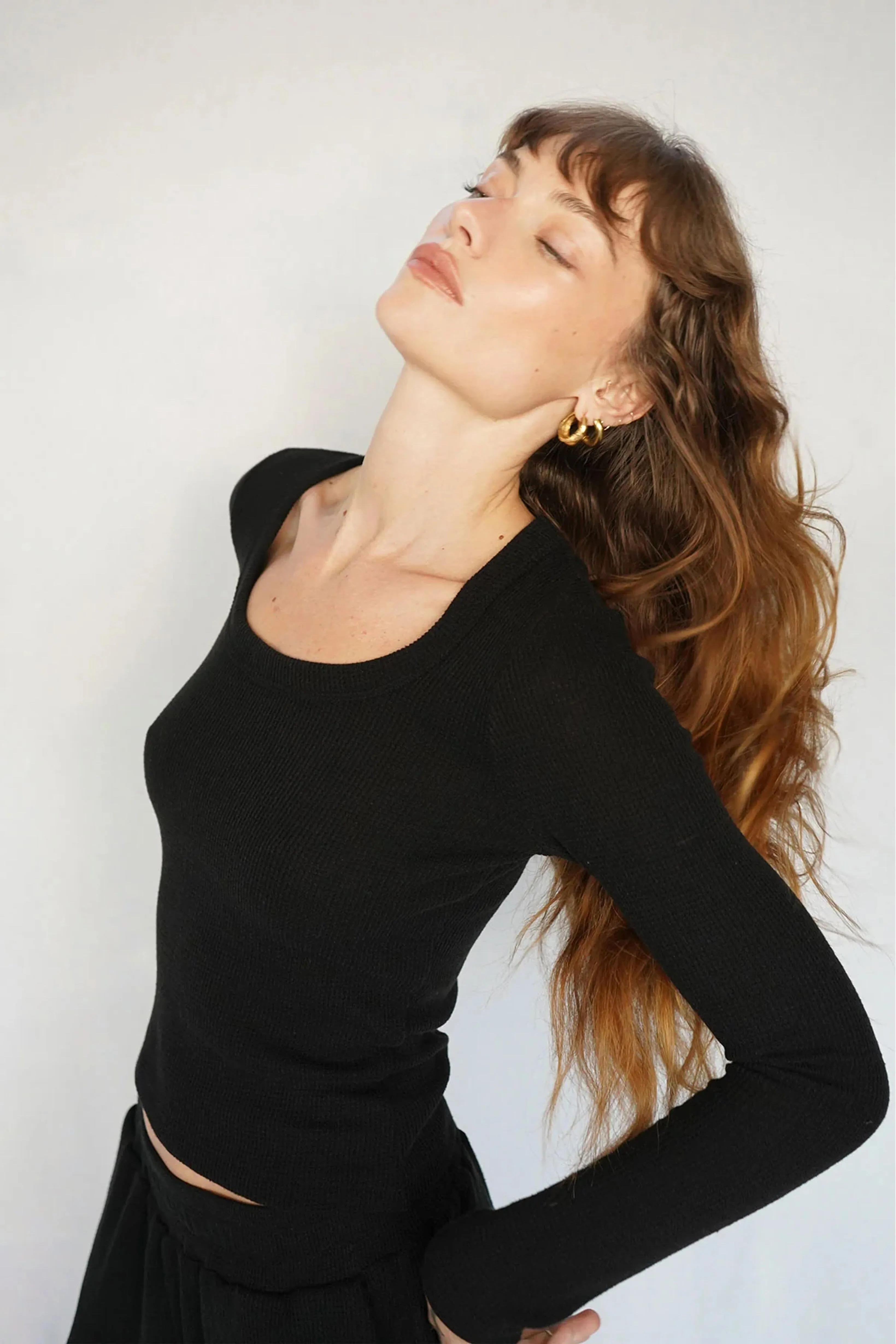 LNA | Crown Waffle Scoop Long Sleeve - Black