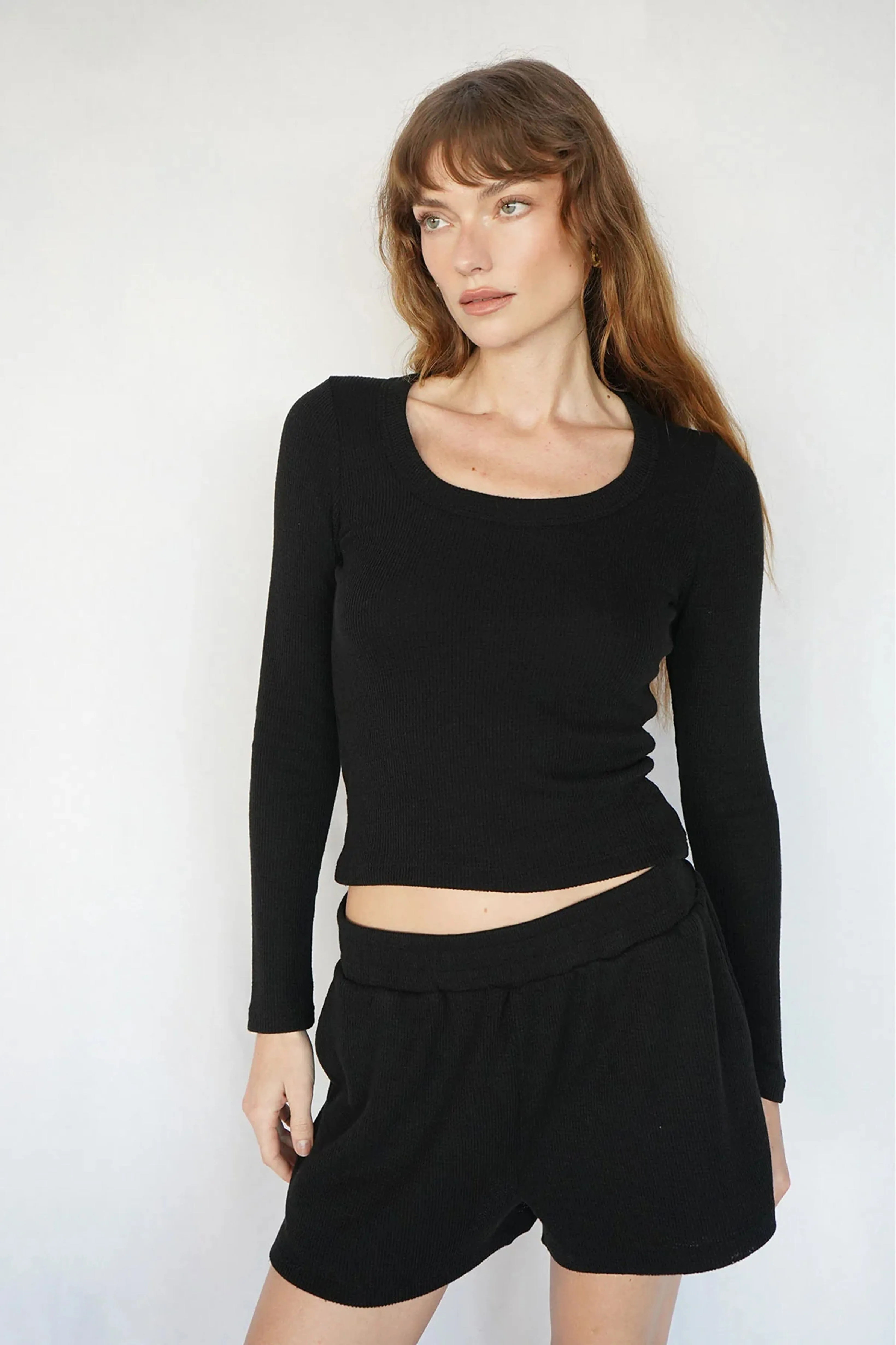 LNA | Crown Waffle Scoop Long Sleeve - Black