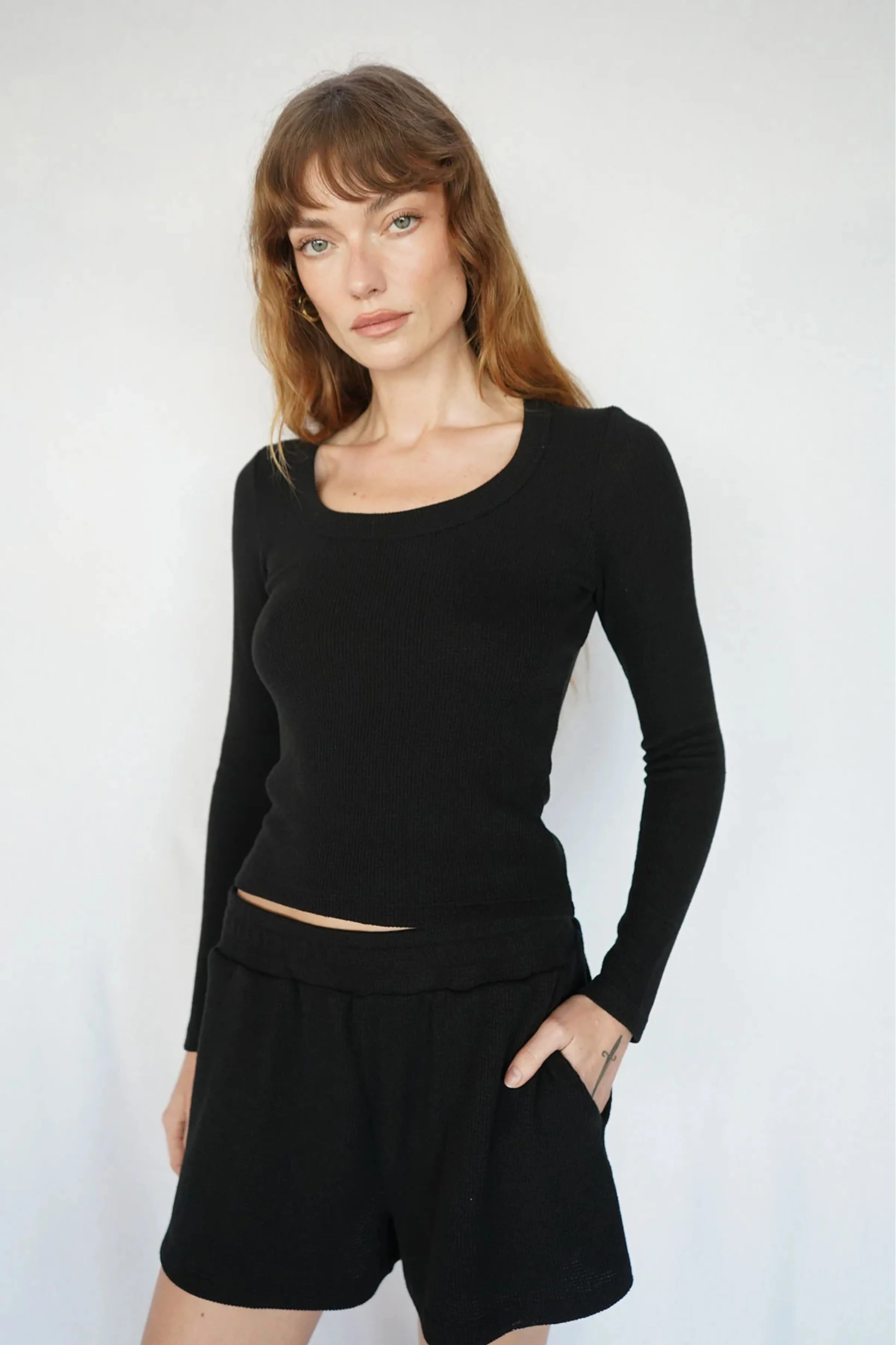 LNA | Crown Waffle Scoop Long Sleeve - Black