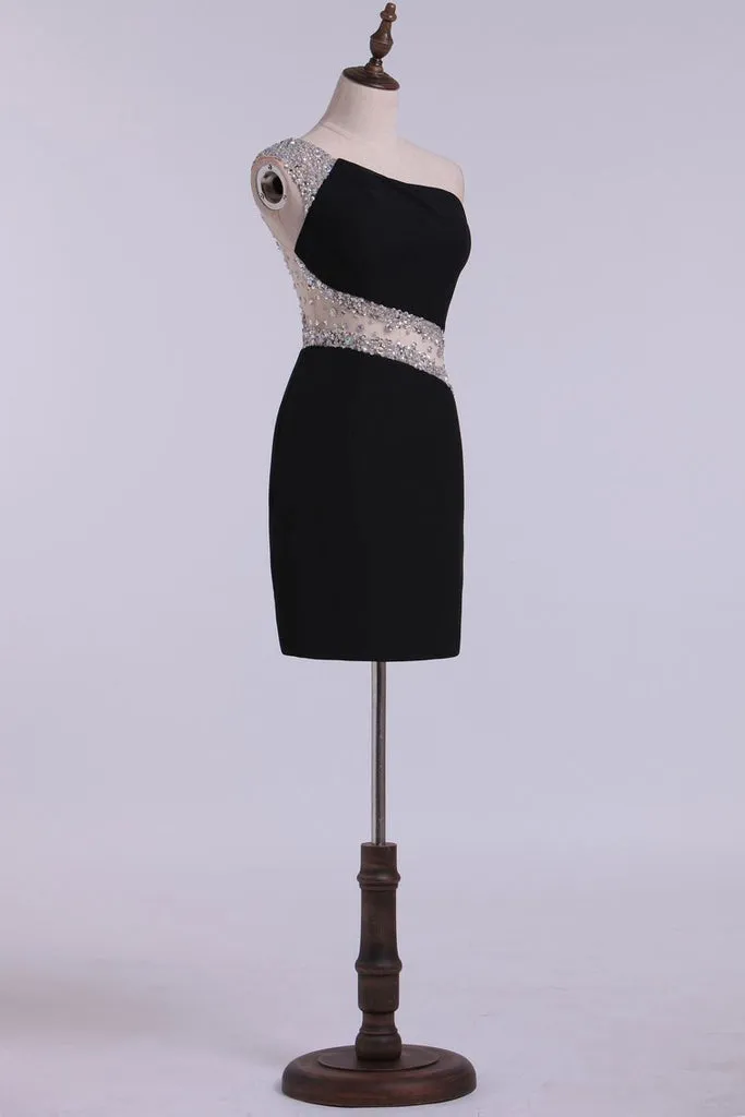 Luolandi Sexy Homecoming Dresses Sheath Short/Mini One Shoulder Beaded With Elegant Sheer Back Sparkly