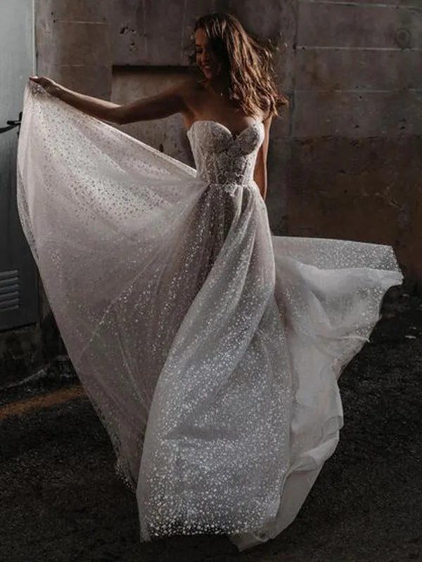 Luolandi Shiny Glitter Vintage Wedding Dresses A Line Sweetheart Elegant Bride Dress Sexy