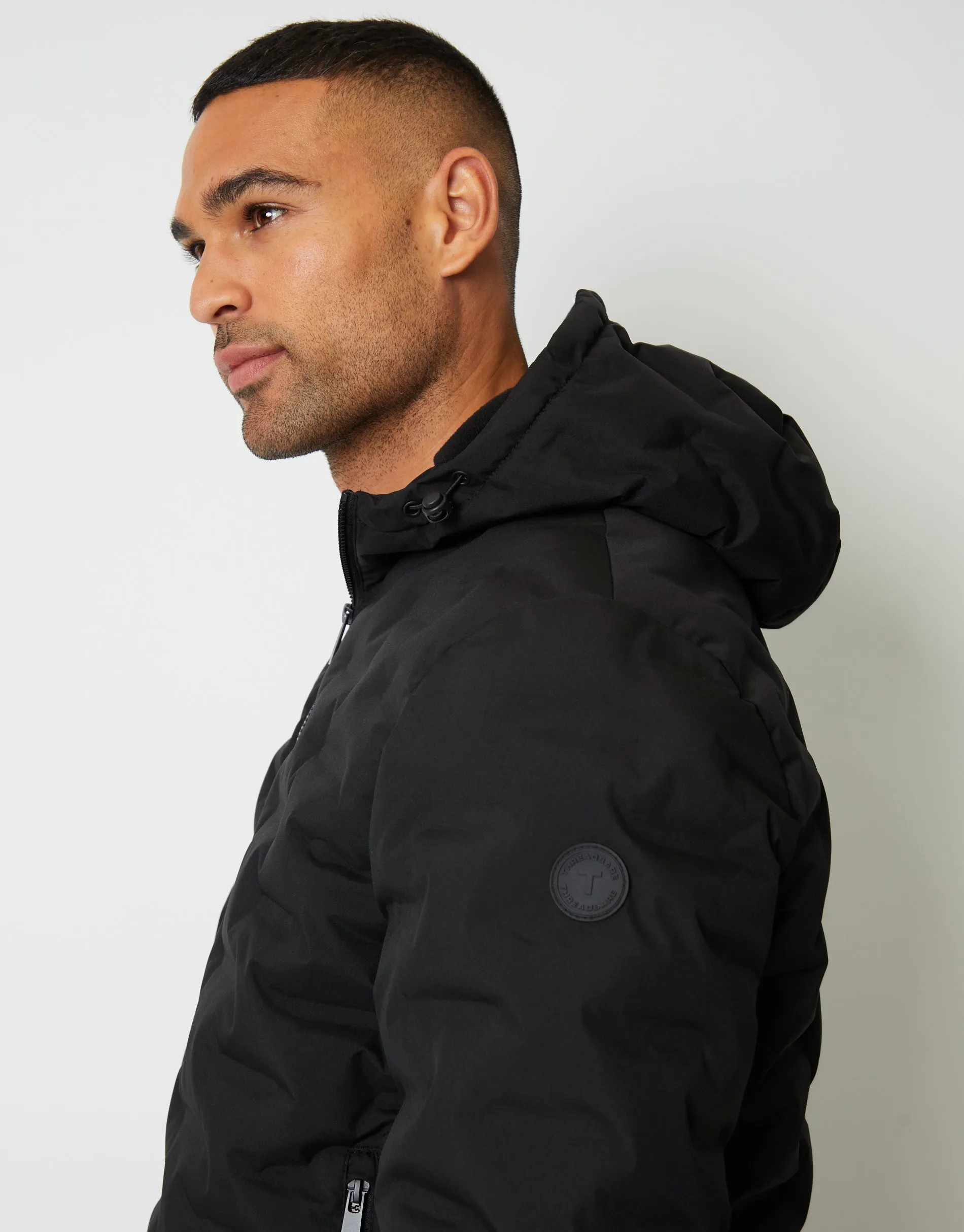 Men's Black Showerproof Quilted Hooded Puffer Jacket