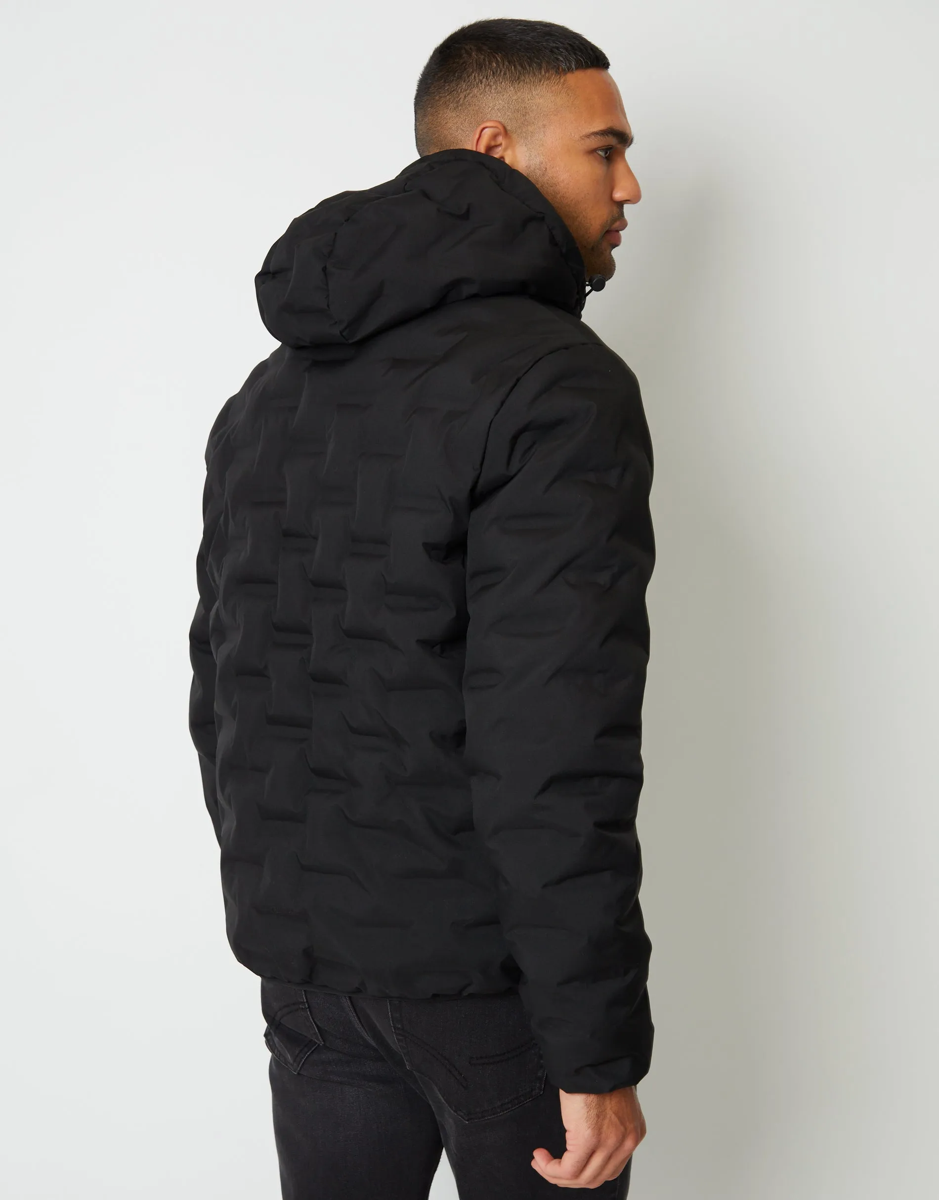 Men's Black Showerproof Quilted Hooded Puffer Jacket