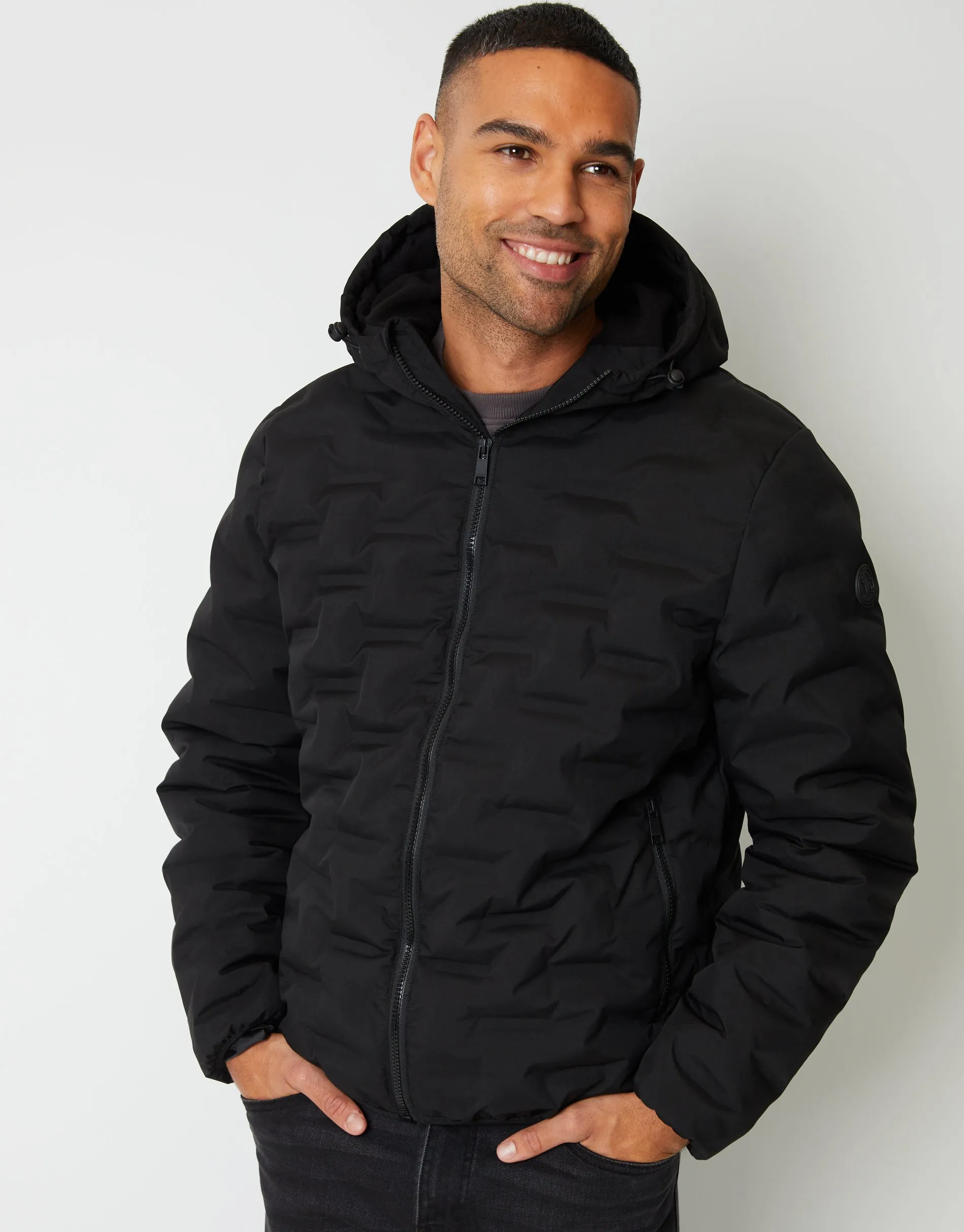 Men's Black Showerproof Quilted Hooded Puffer Jacket