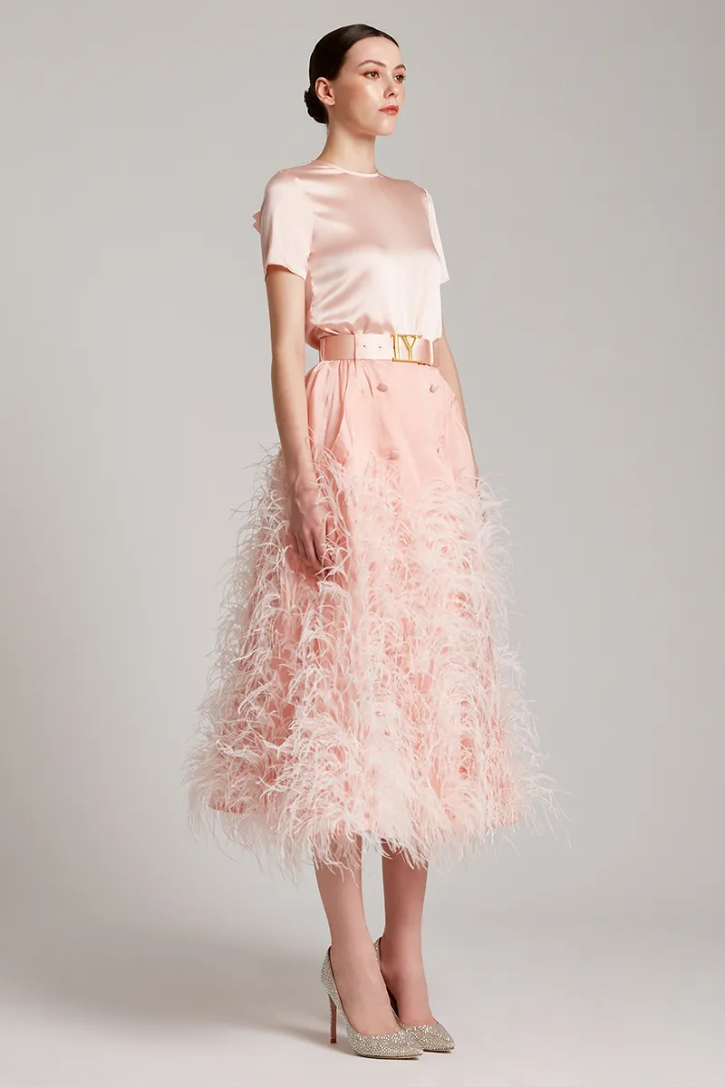 Multiway Silk Satin Short Sleeve Blouse with Bow in Blush Pink