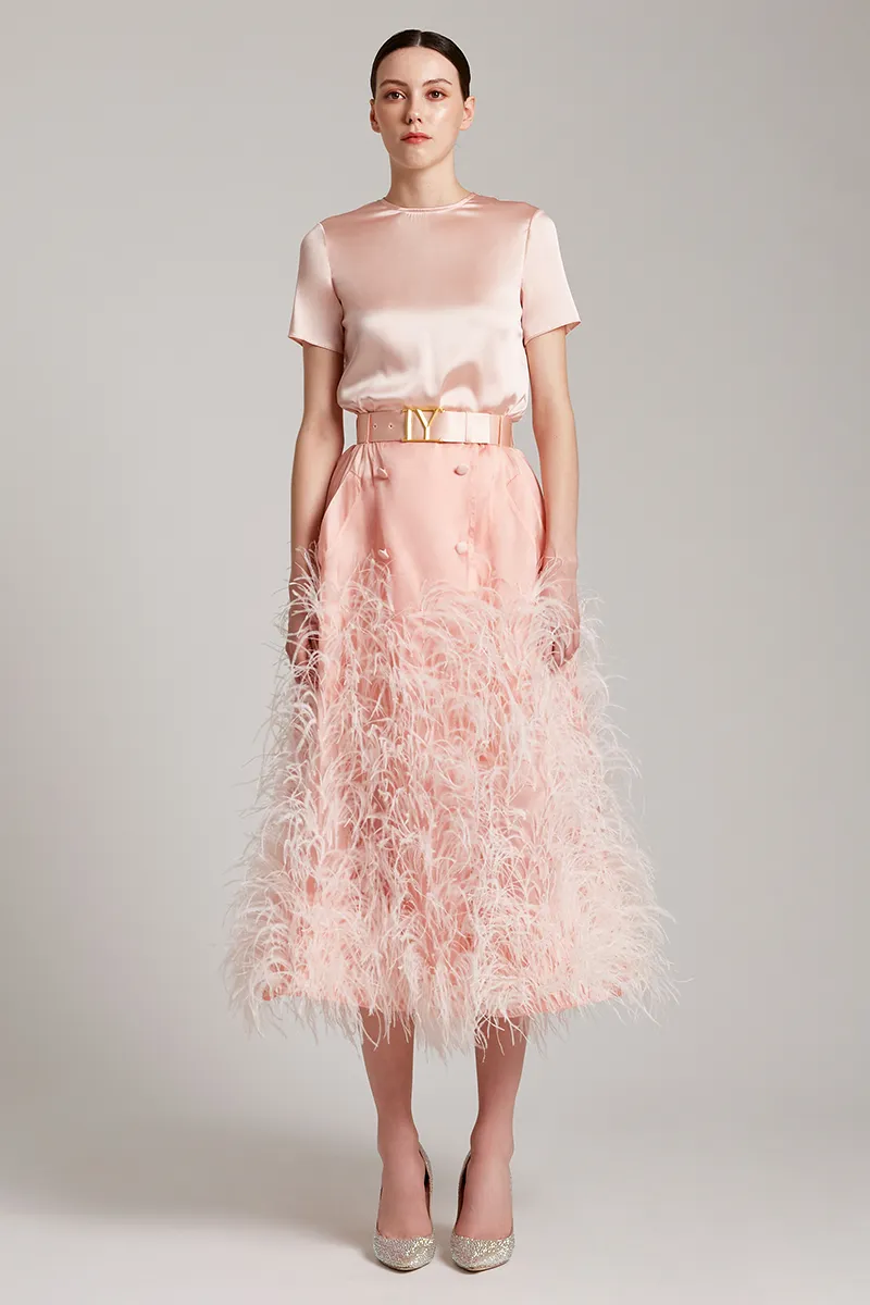 Multiway Silk Satin Short Sleeve Blouse with Bow in Blush Pink