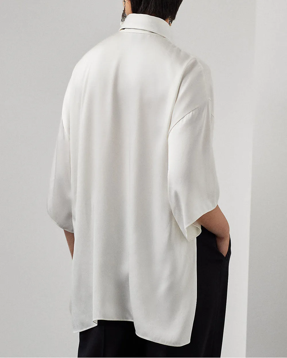 Off White Tie Neck Soloman Marocain Blouse