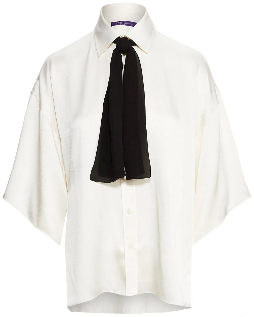 Off White Tie Neck Soloman Marocain Blouse