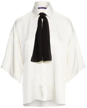 Off White Tie Neck Soloman Marocain Blouse