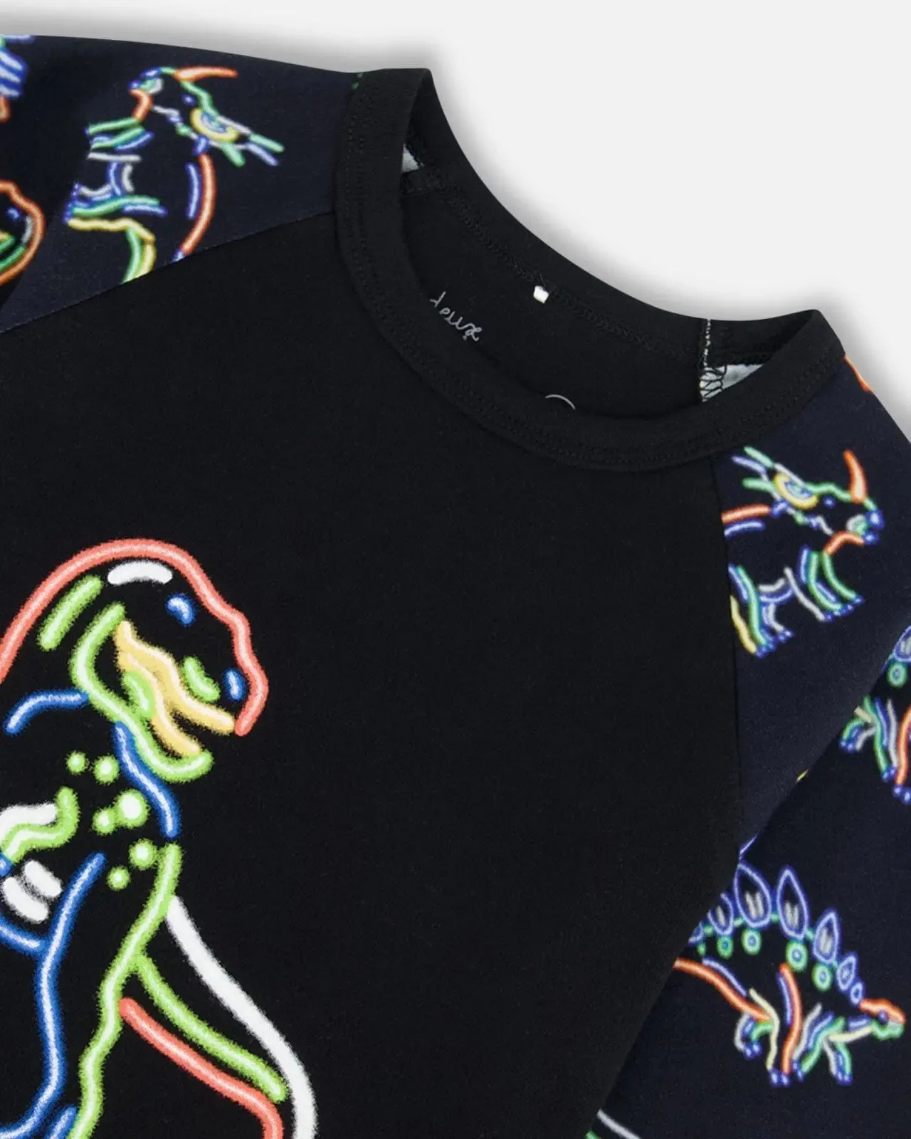 Organic Cotton Two Piece Pajama Set Black Printed Neon Dino