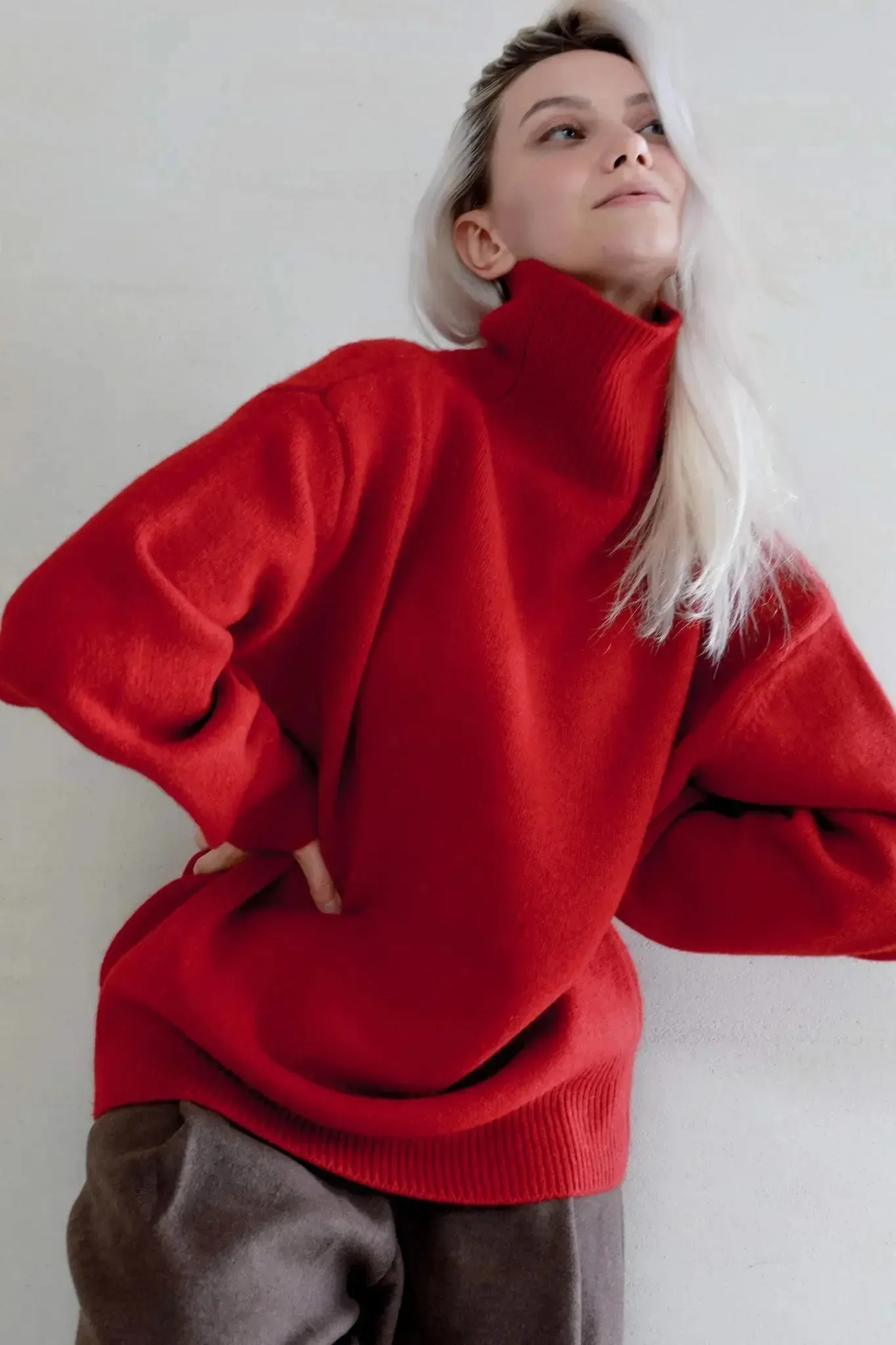Oversized Turtleneck Sweater in Cashmere and Wool