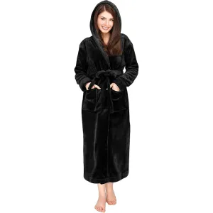 Plush Fleece Hooded Flannel Robe With Pockets