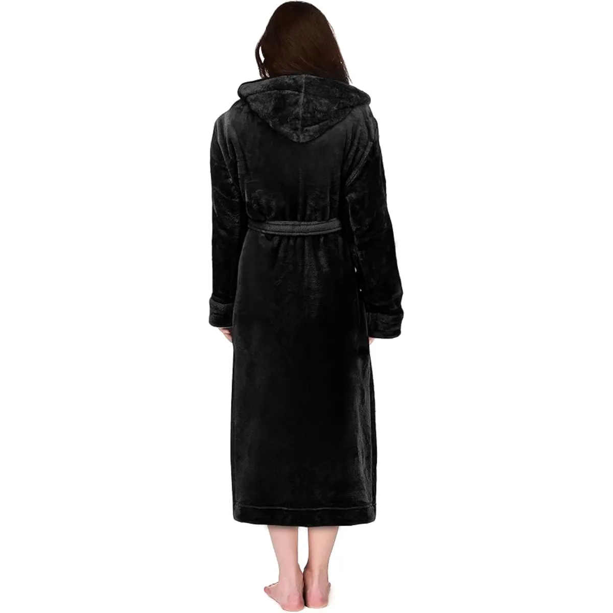 Plush Fleece Hooded Flannel Robe With Pockets
