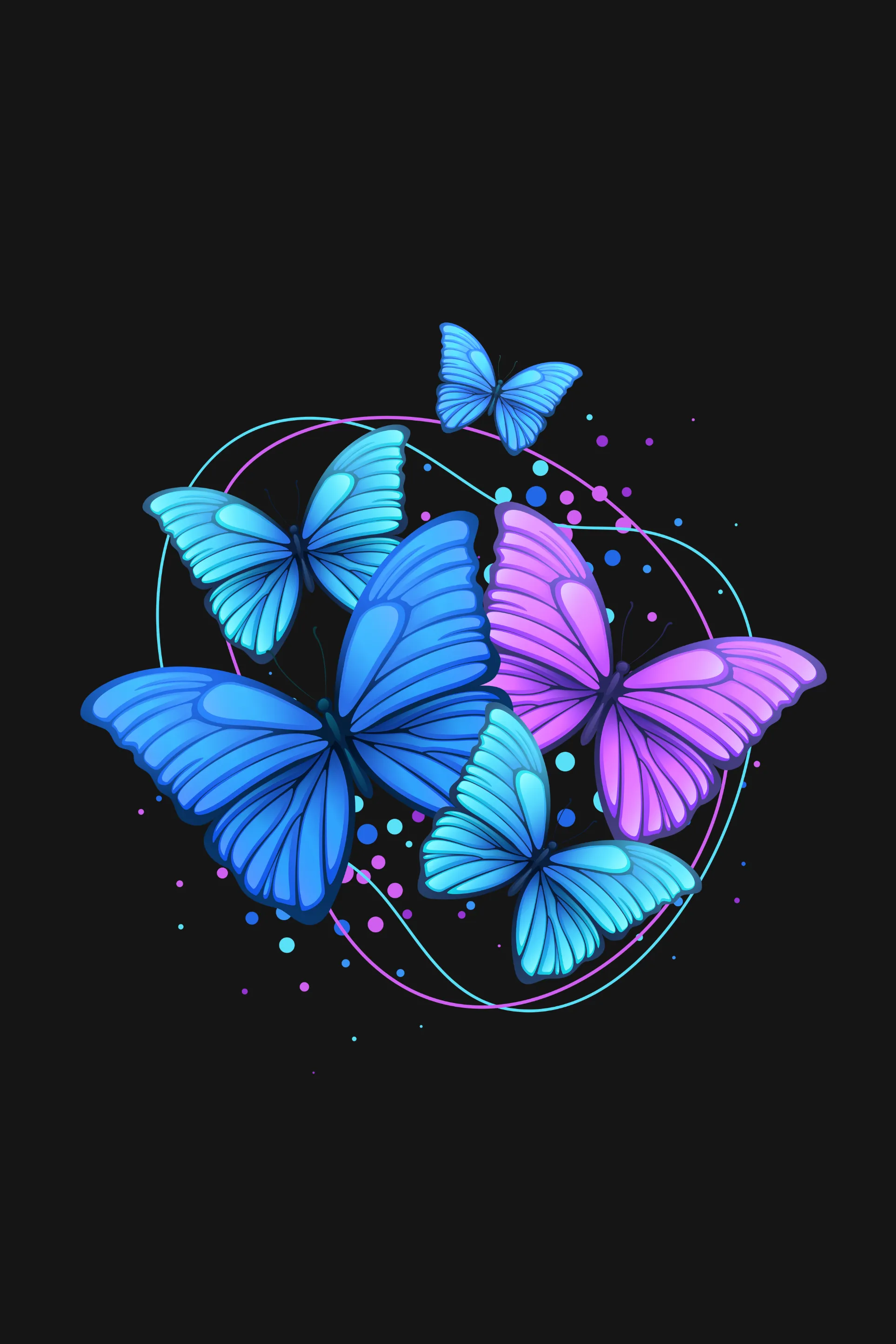 Purple Blue Modern Butterfly Printed Scoop Neck T-shirt for women