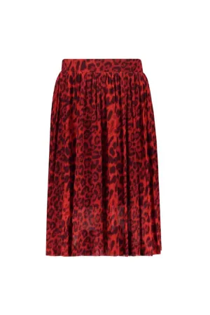 Red Leopard Pleated Maxi Skirt