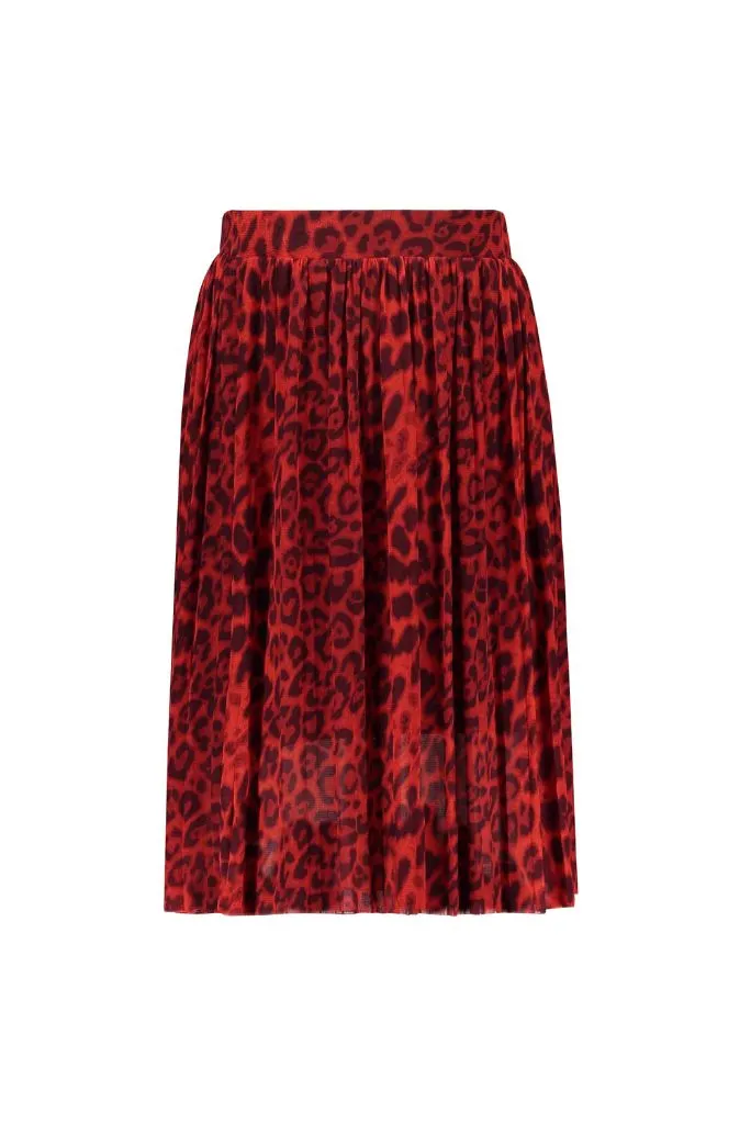 Red Leopard Pleated Maxi Skirt