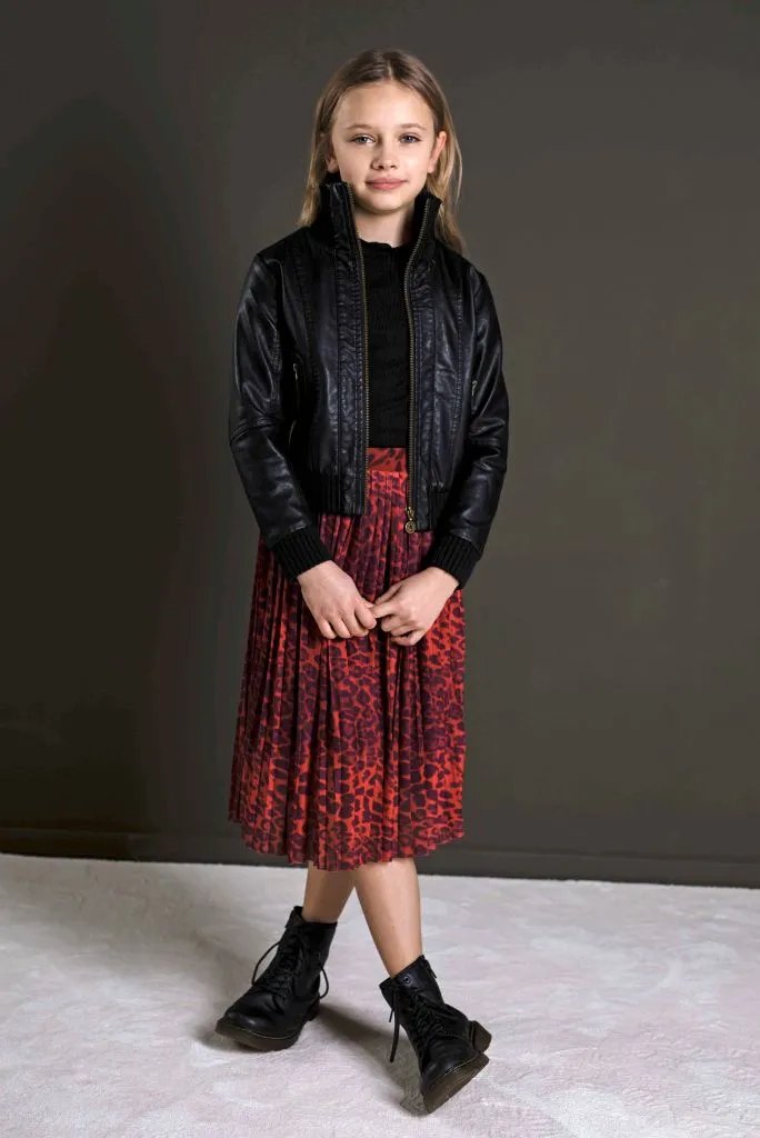 Red Leopard Pleated Maxi Skirt