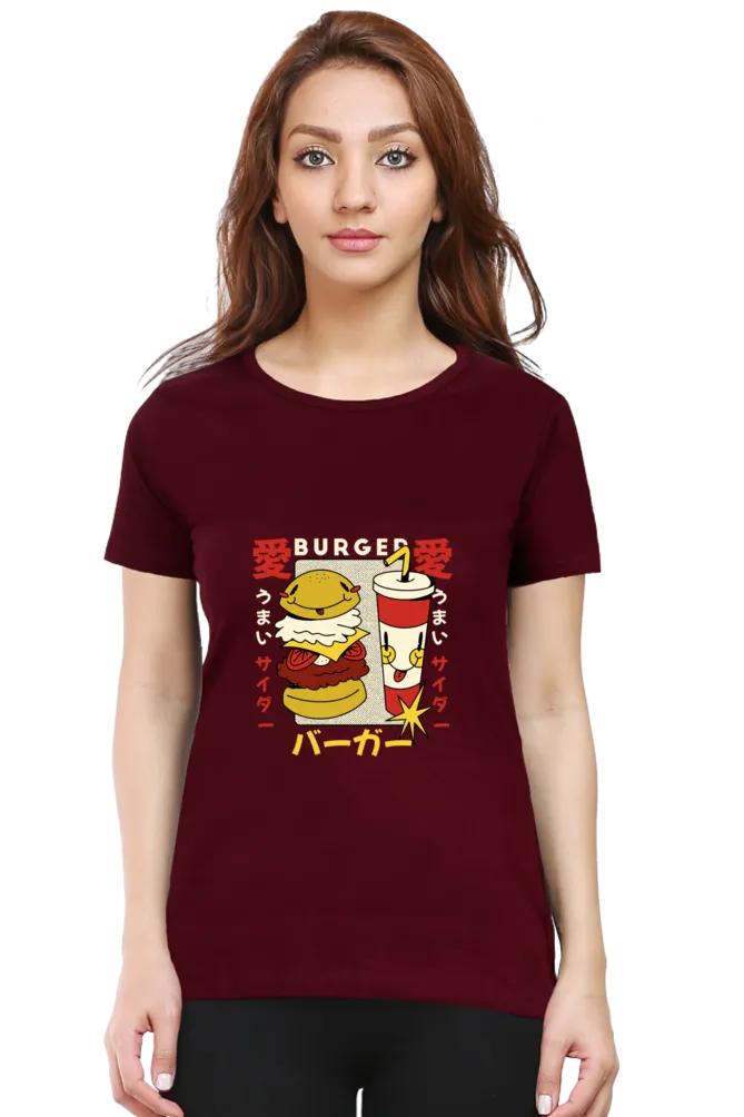 Retro Burger Soda Printed Scoop Neck T-shirt for women