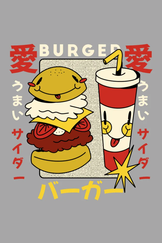Retro Burger Soda Printed Scoop Neck T-shirt for women