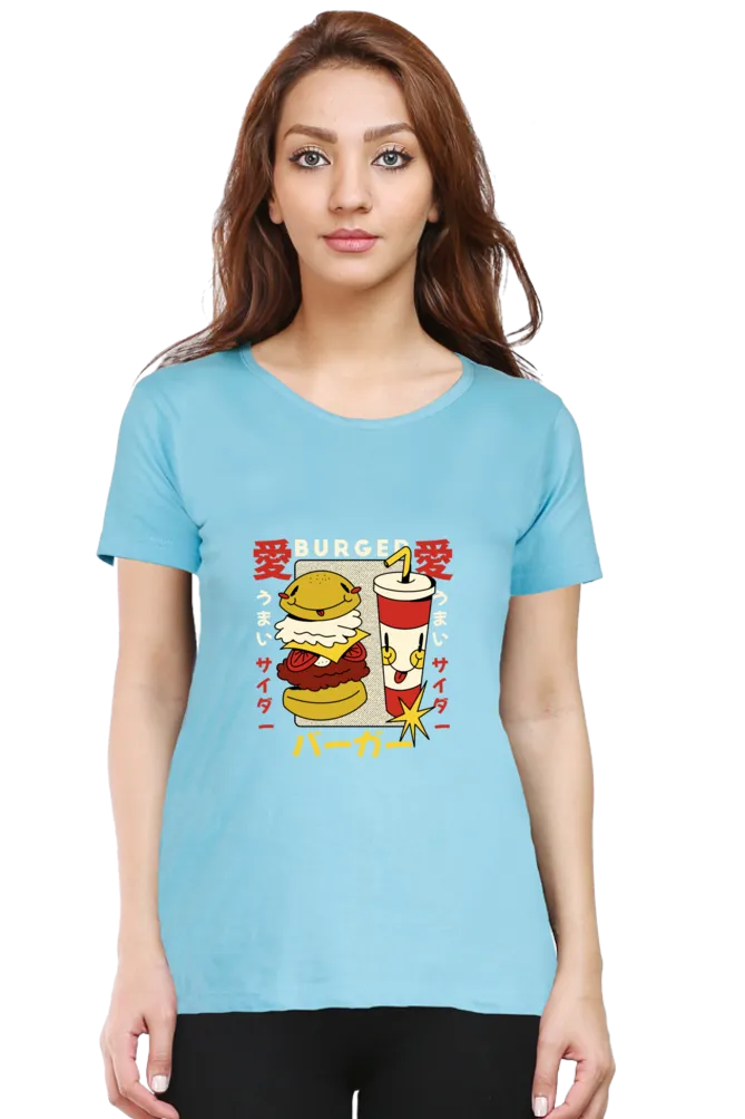 Retro Burger Soda Printed Scoop Neck T-shirt for women