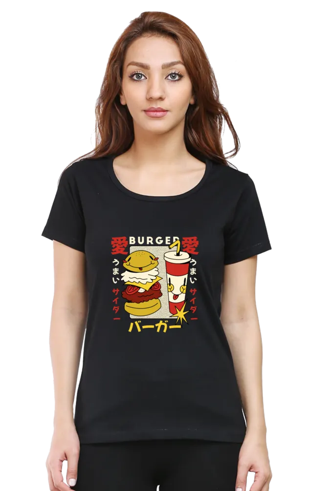 Retro Burger Soda Printed Scoop Neck T-shirt for women