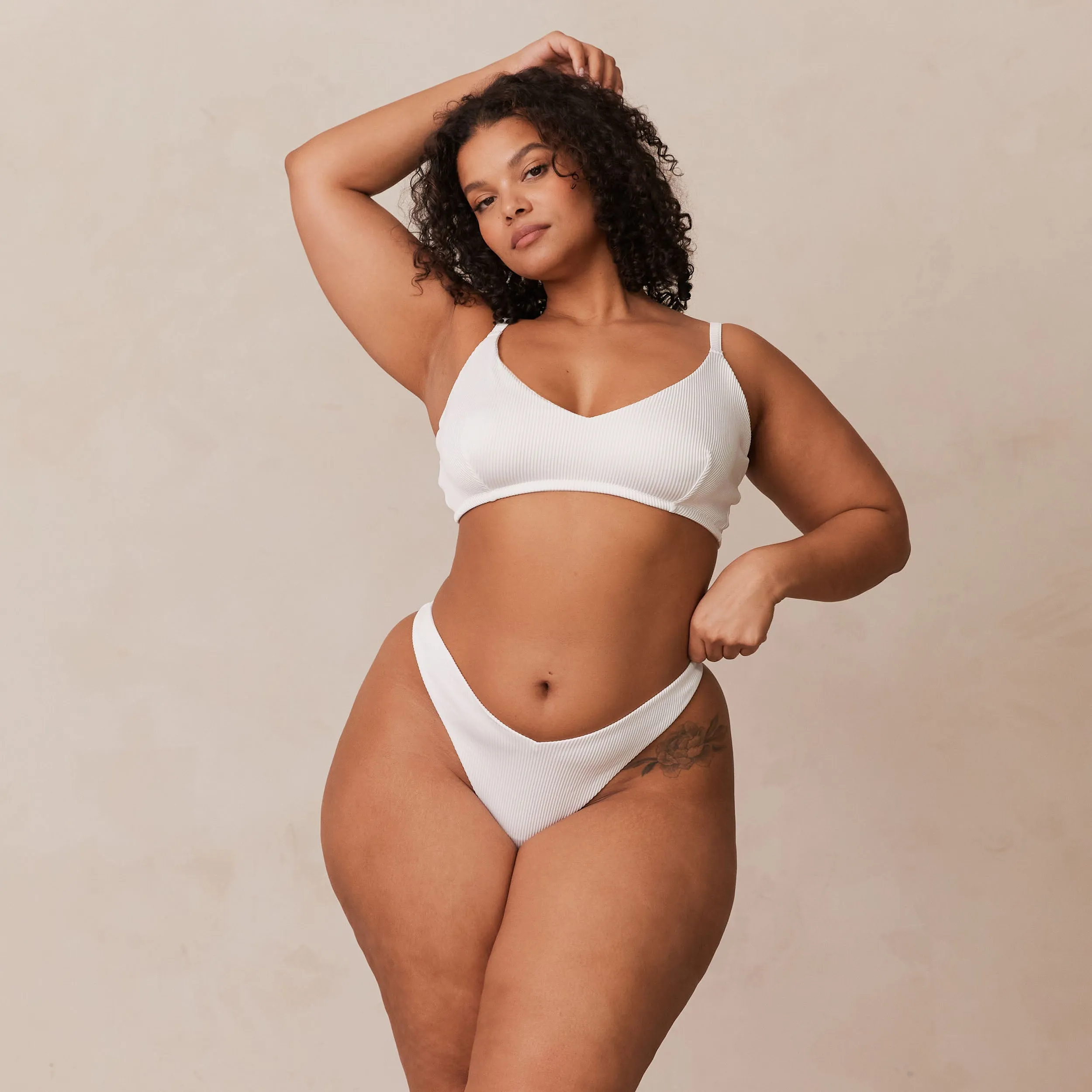 Ribbed Triangle Bra  - White
