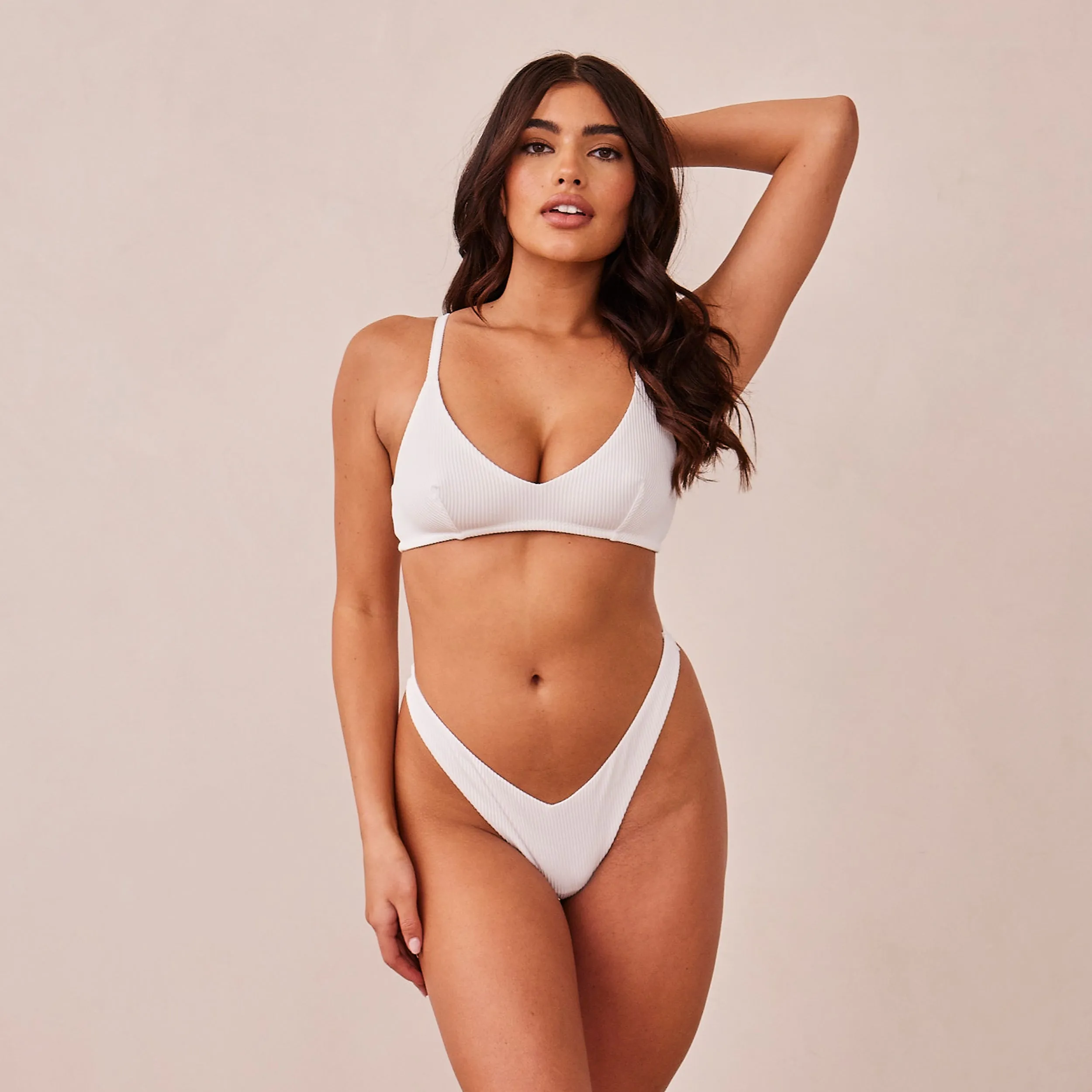 Ribbed Triangle Bra  - White