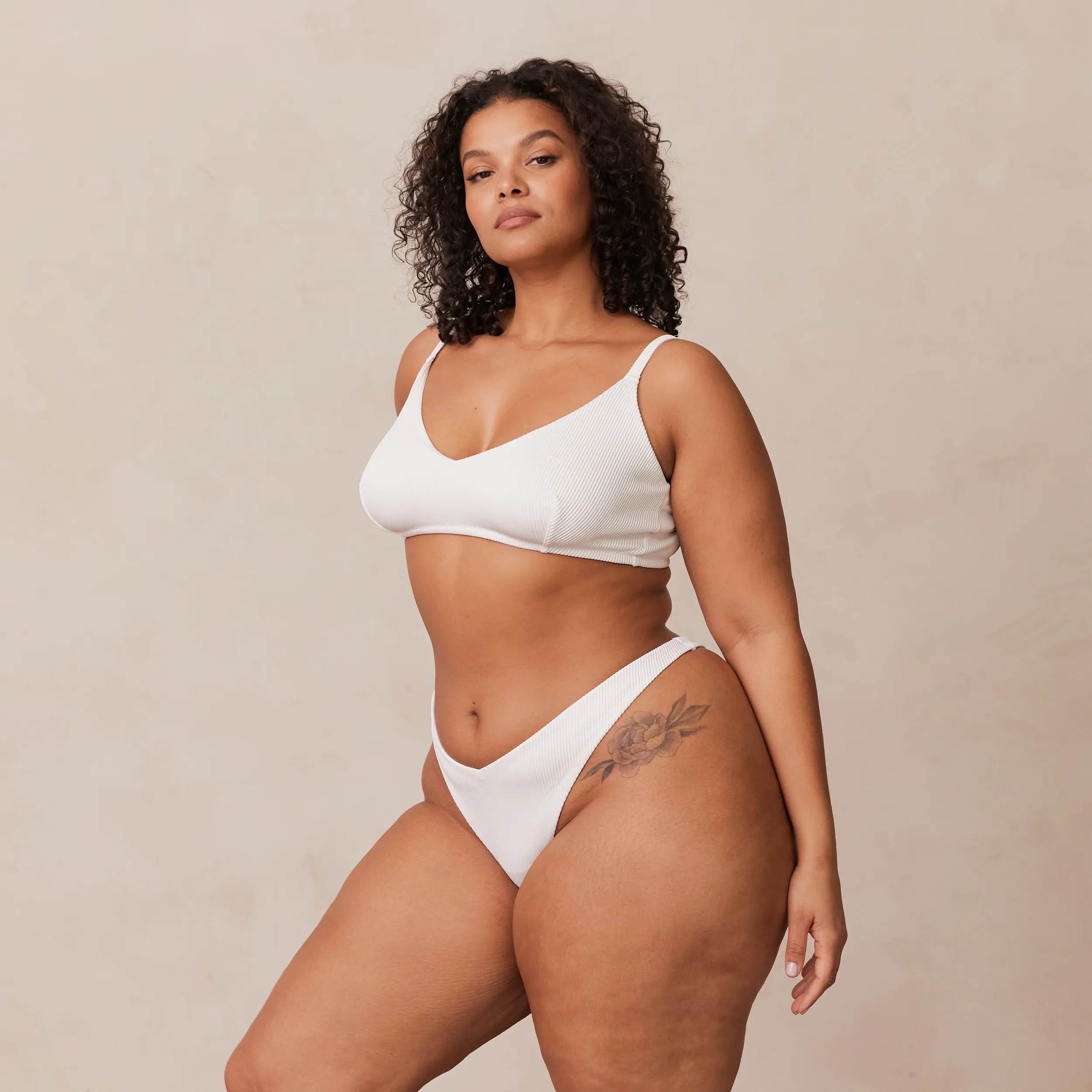 Ribbed Triangle Bra  - White
