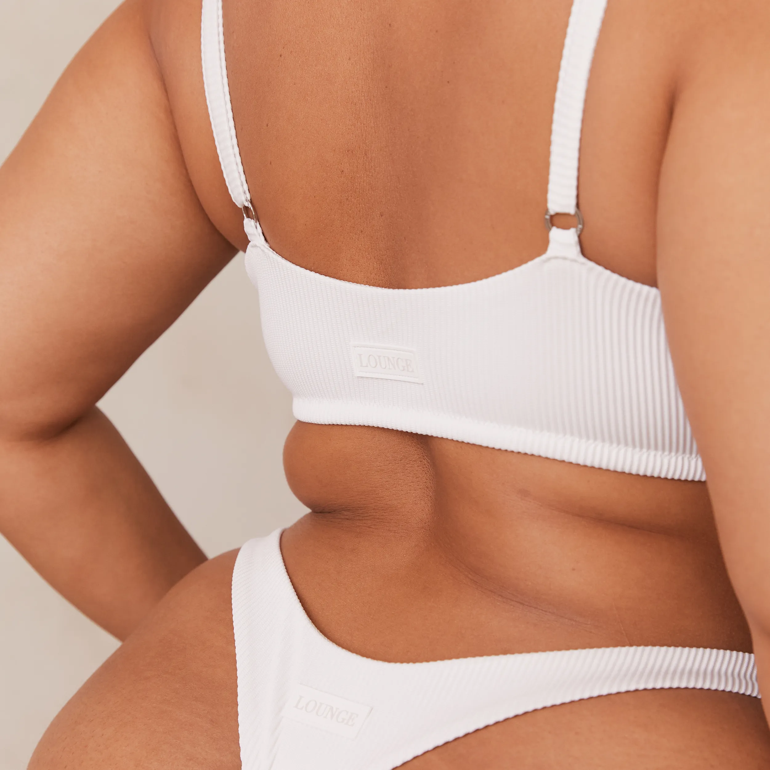 Ribbed Triangle Bra  - White