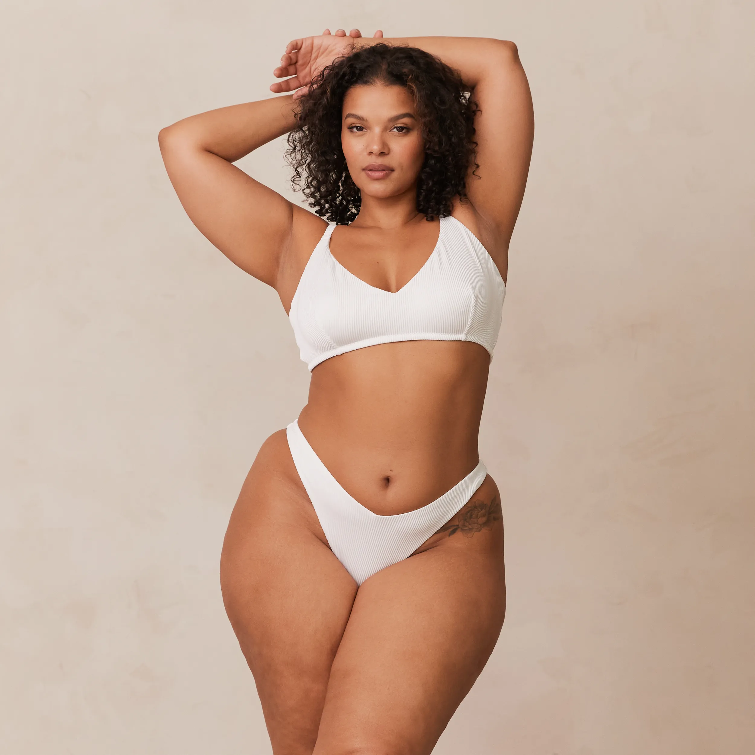 Ribbed Triangle Bra  - White