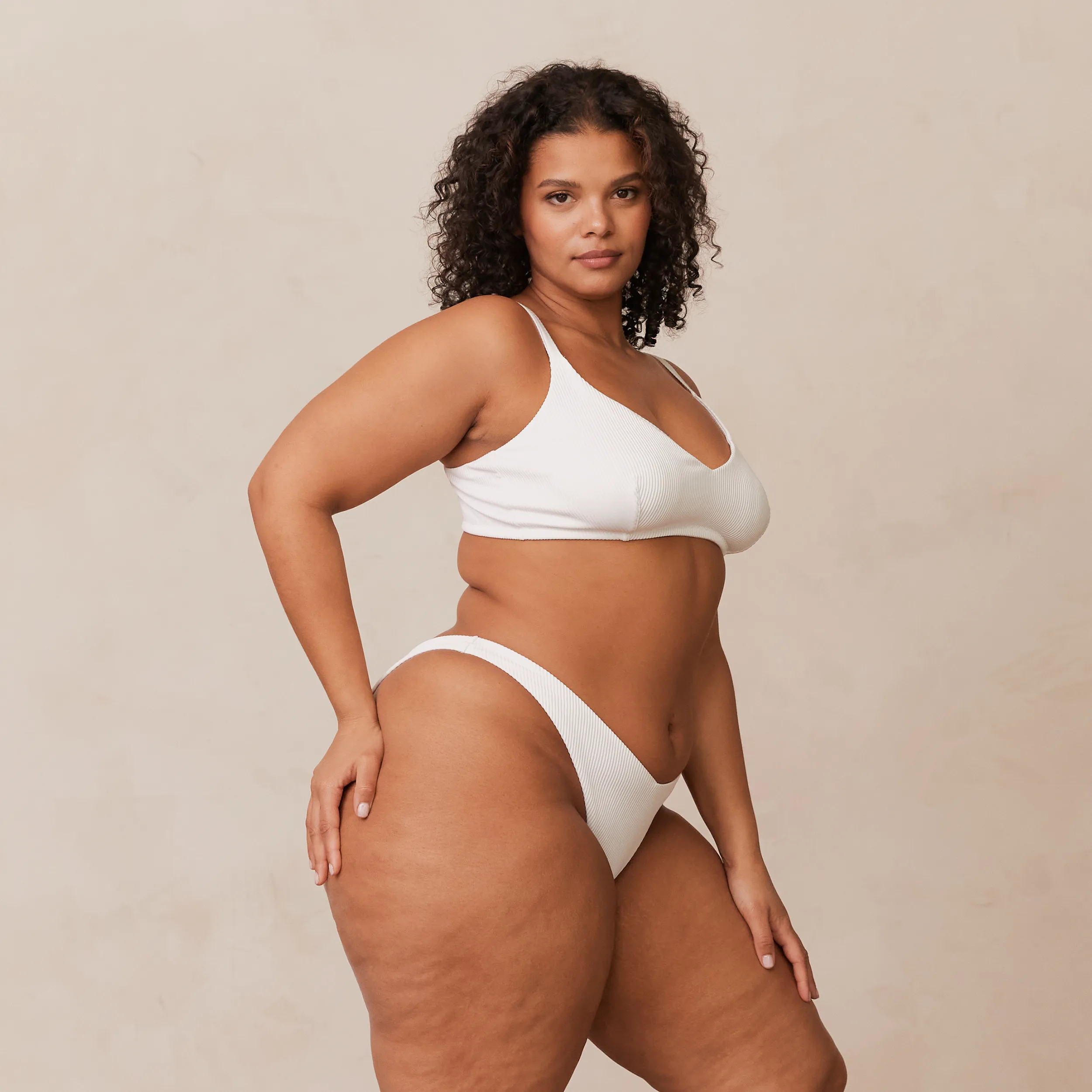 Ribbed Triangle Bra  - White