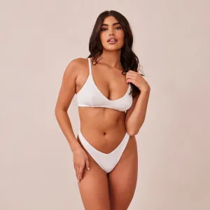 Ribbed Triangle Bra  - White