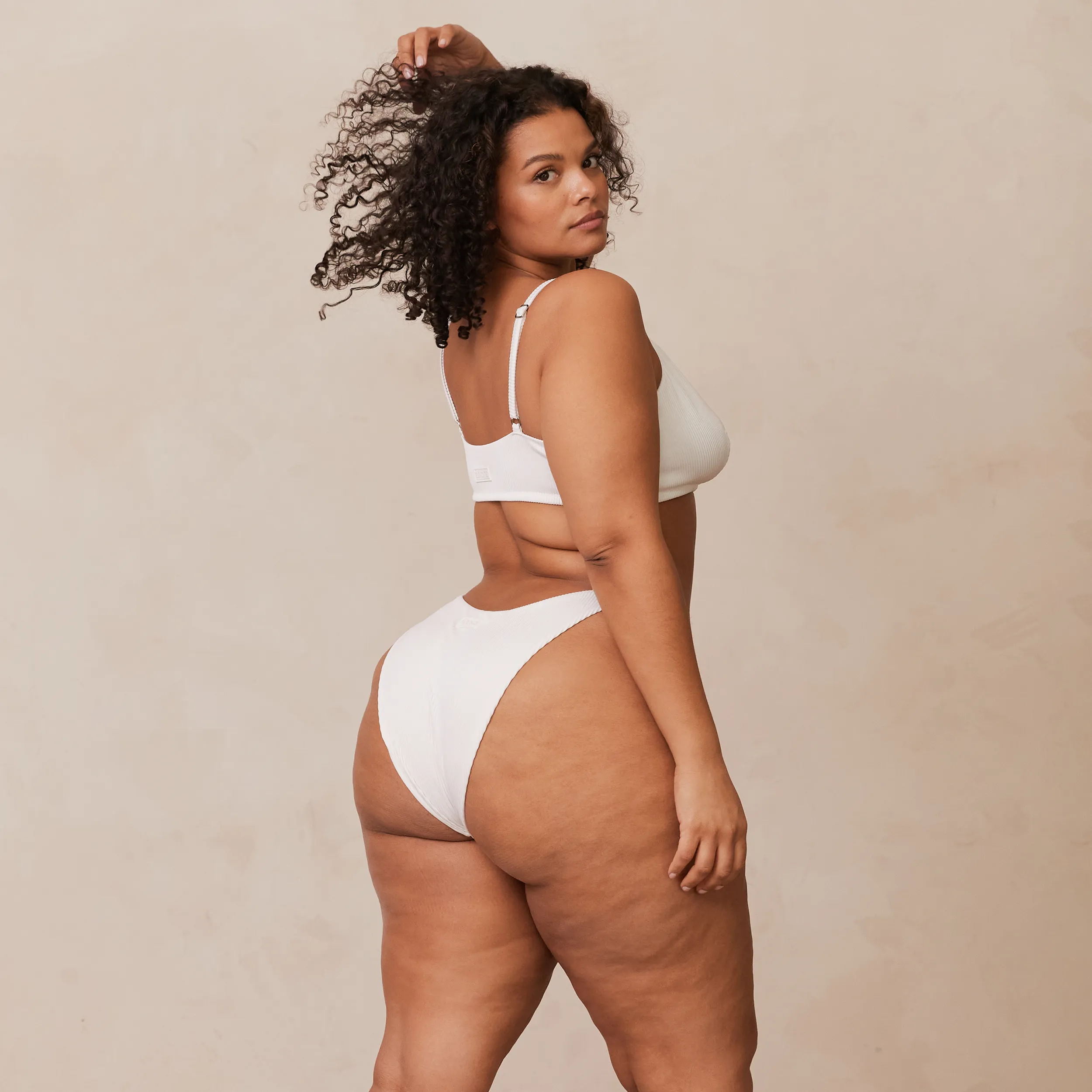 Ribbed Triangle Bra  - White