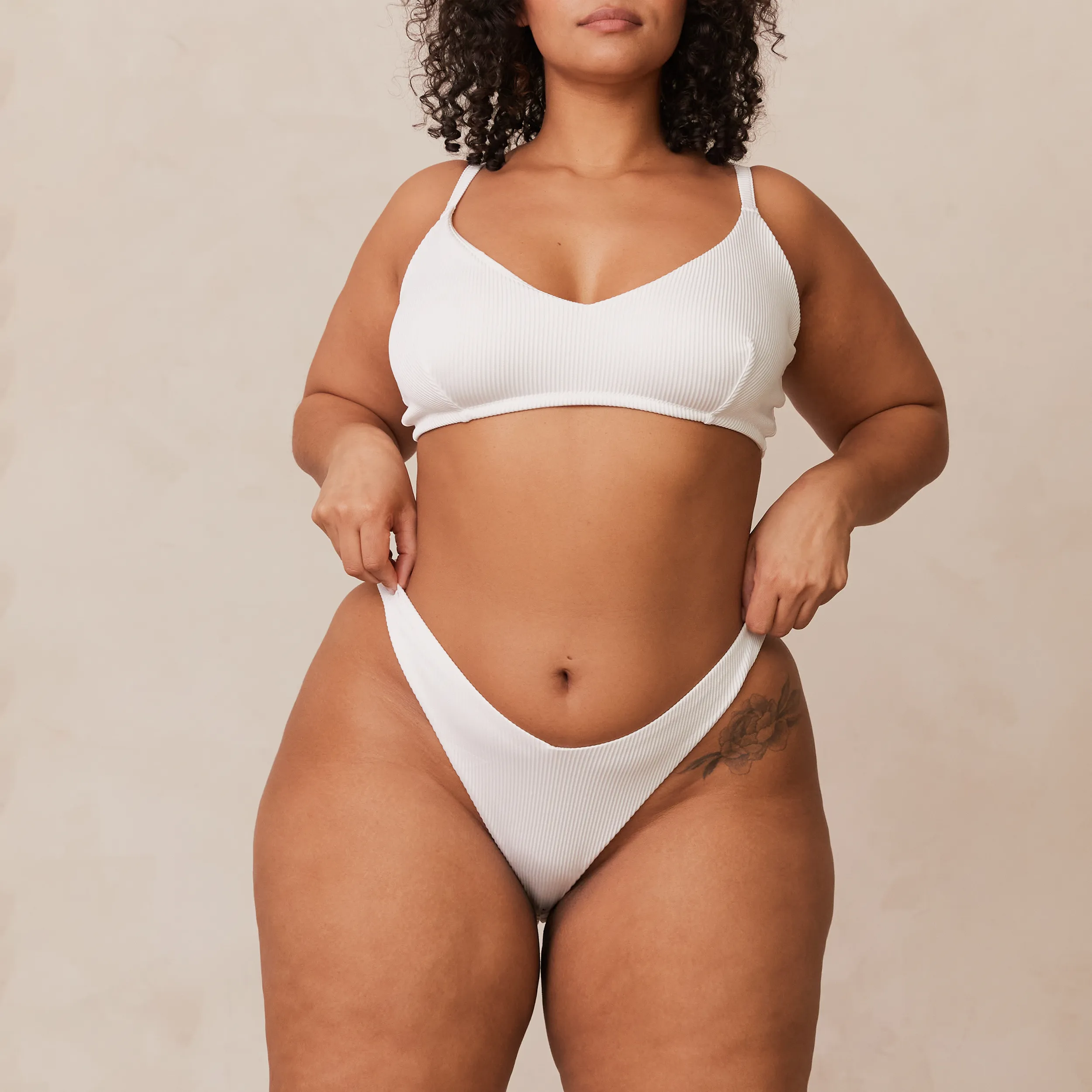 Ribbed Triangle Bra  - White