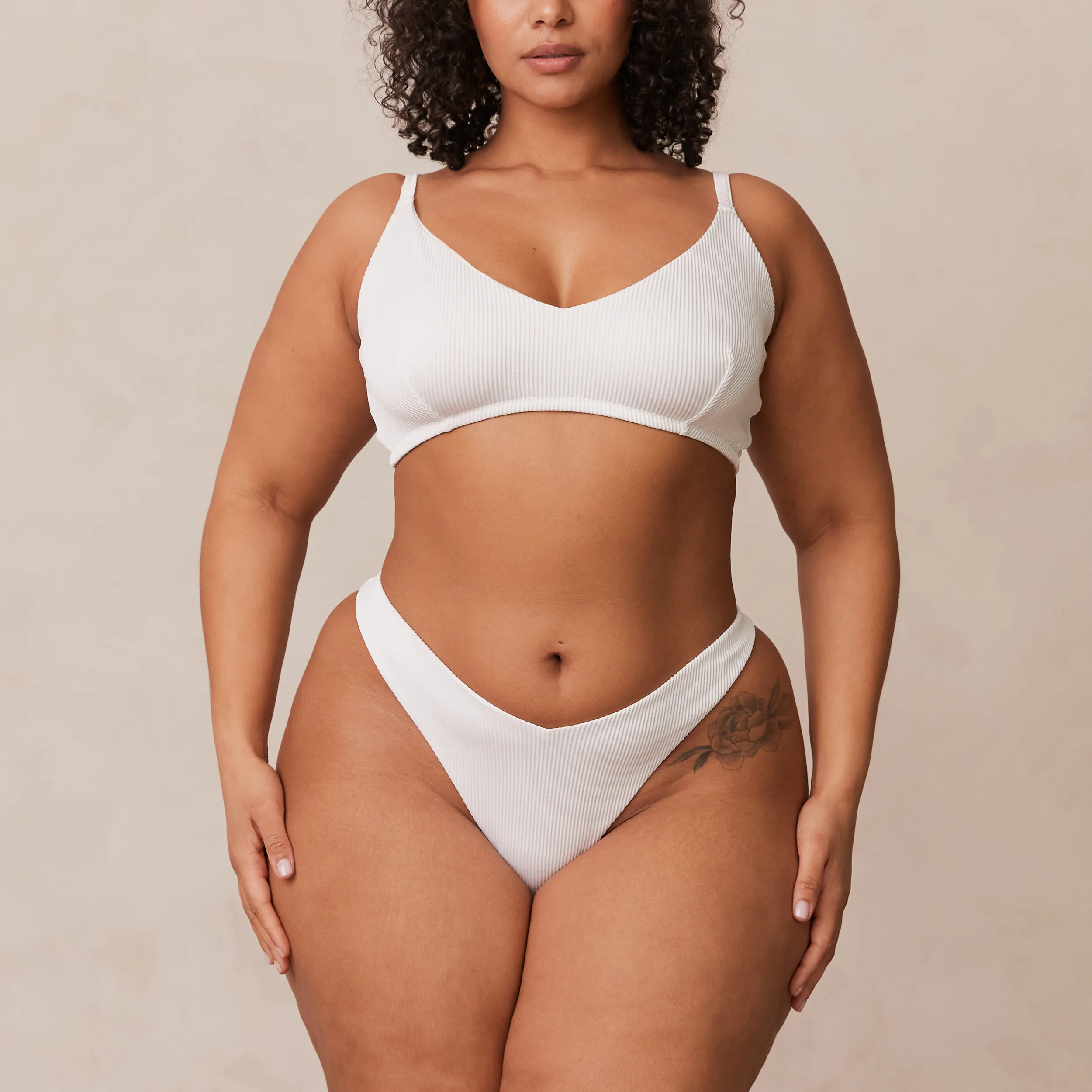 Ribbed Triangle Bra  - White