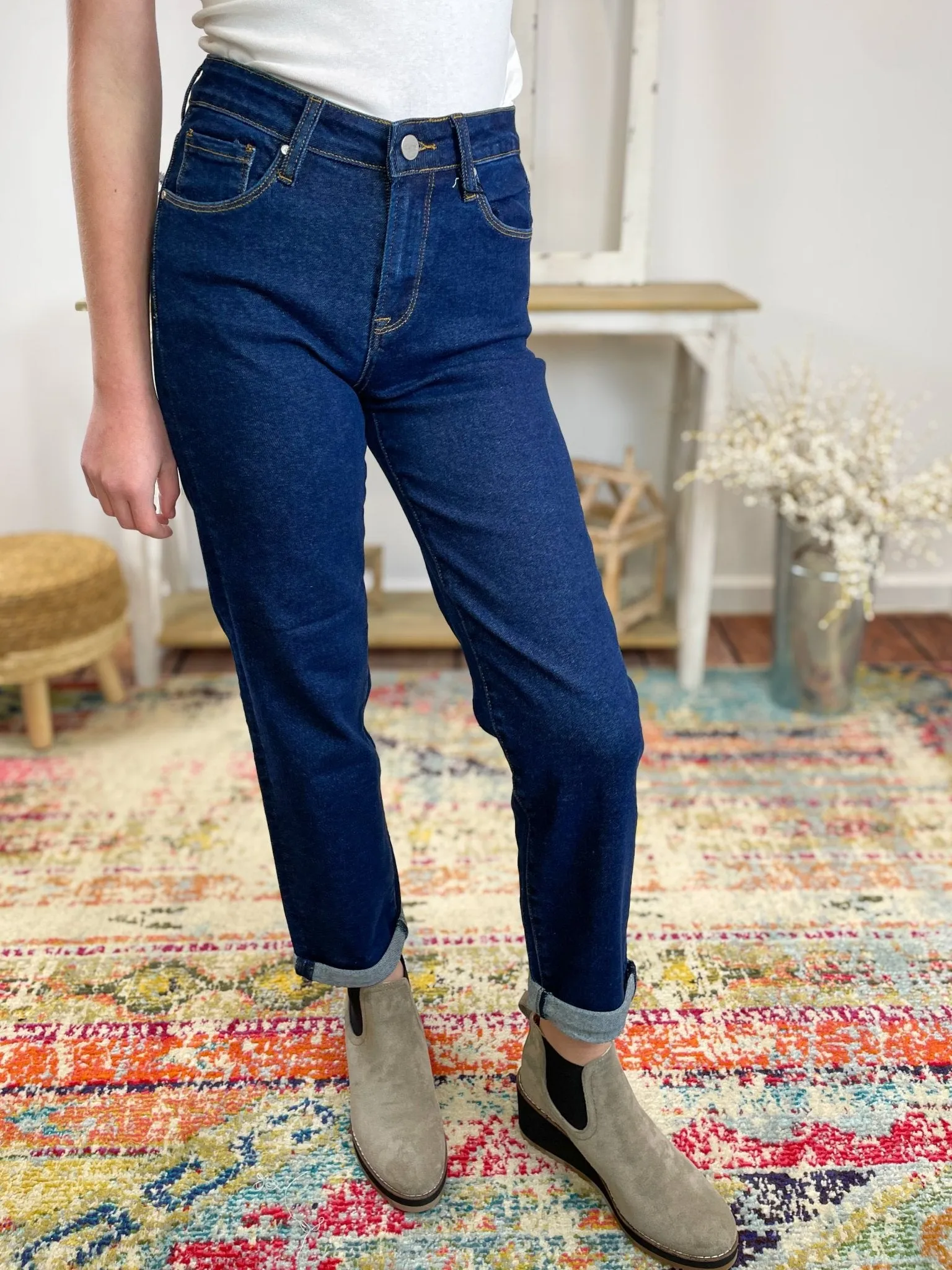 Risen Jeans Mid-Rise Boyfriend Crop Jeans