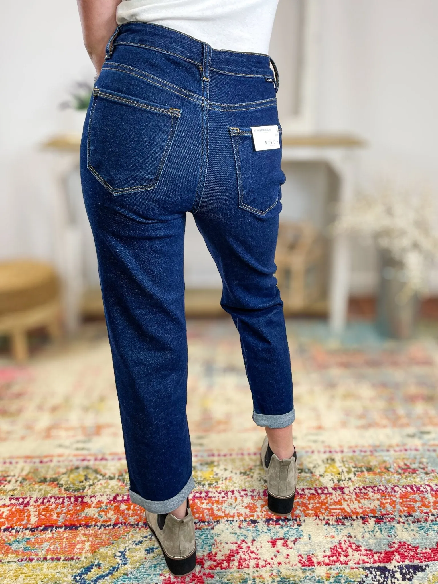 Risen Jeans Mid-Rise Boyfriend Crop Jeans